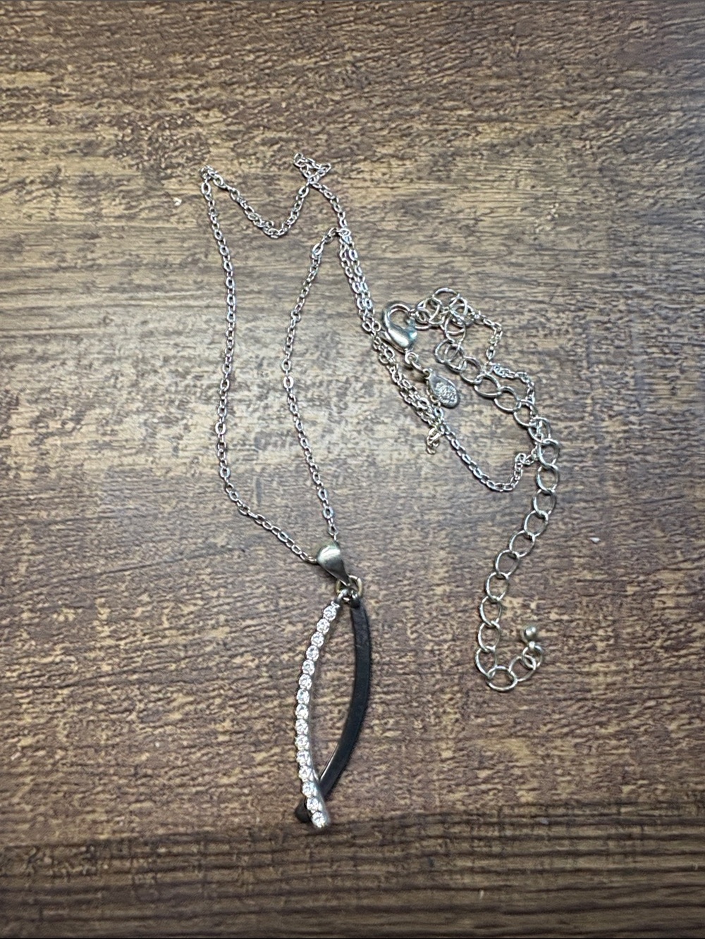 Rhinestone Bar Pendant Necklace in Silver and Black